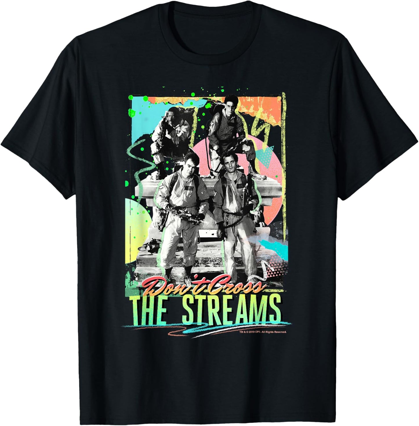 Ghostbusters Don't Cross The Streams Retro Neon Poster T-Shirt - T-Shirt | Black