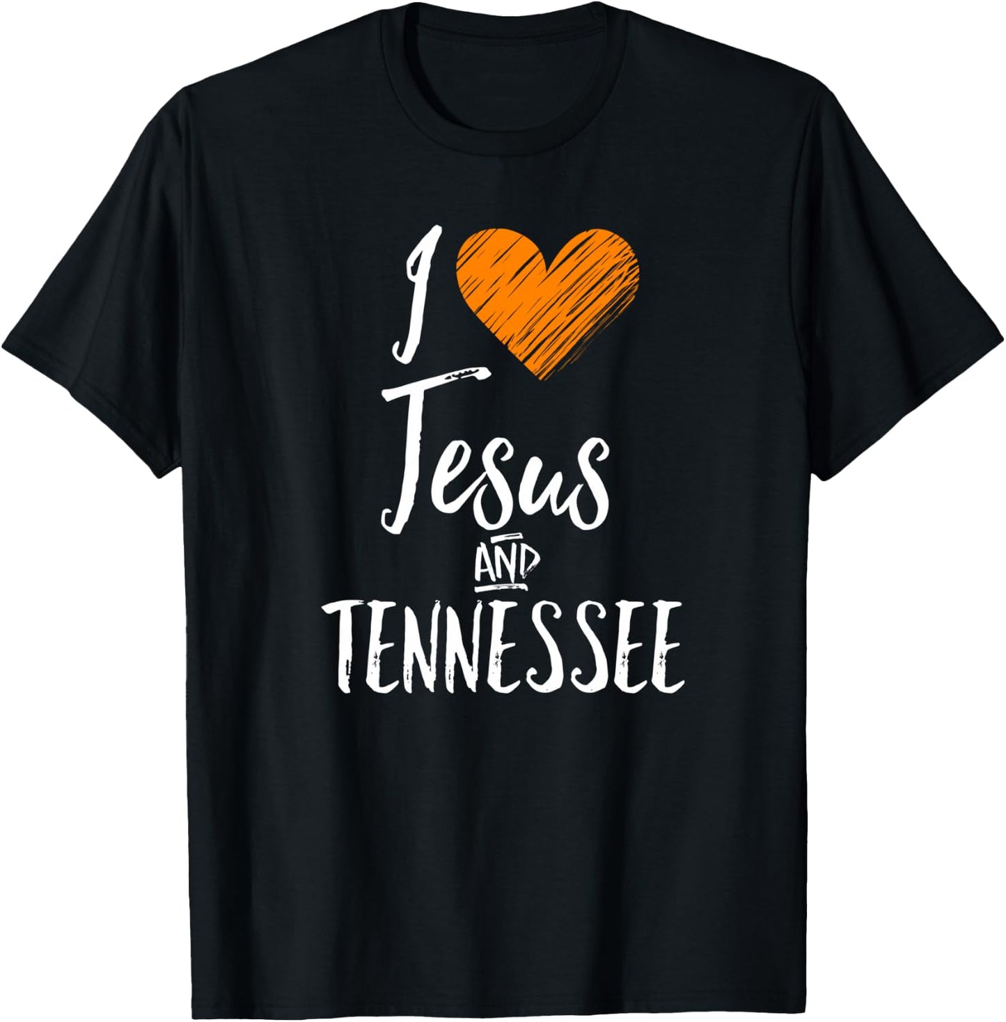 I Love Jesus And Tennessee Shirt Orange Heart Cute Fan Gift T-Shirt - T-Shirt | Black