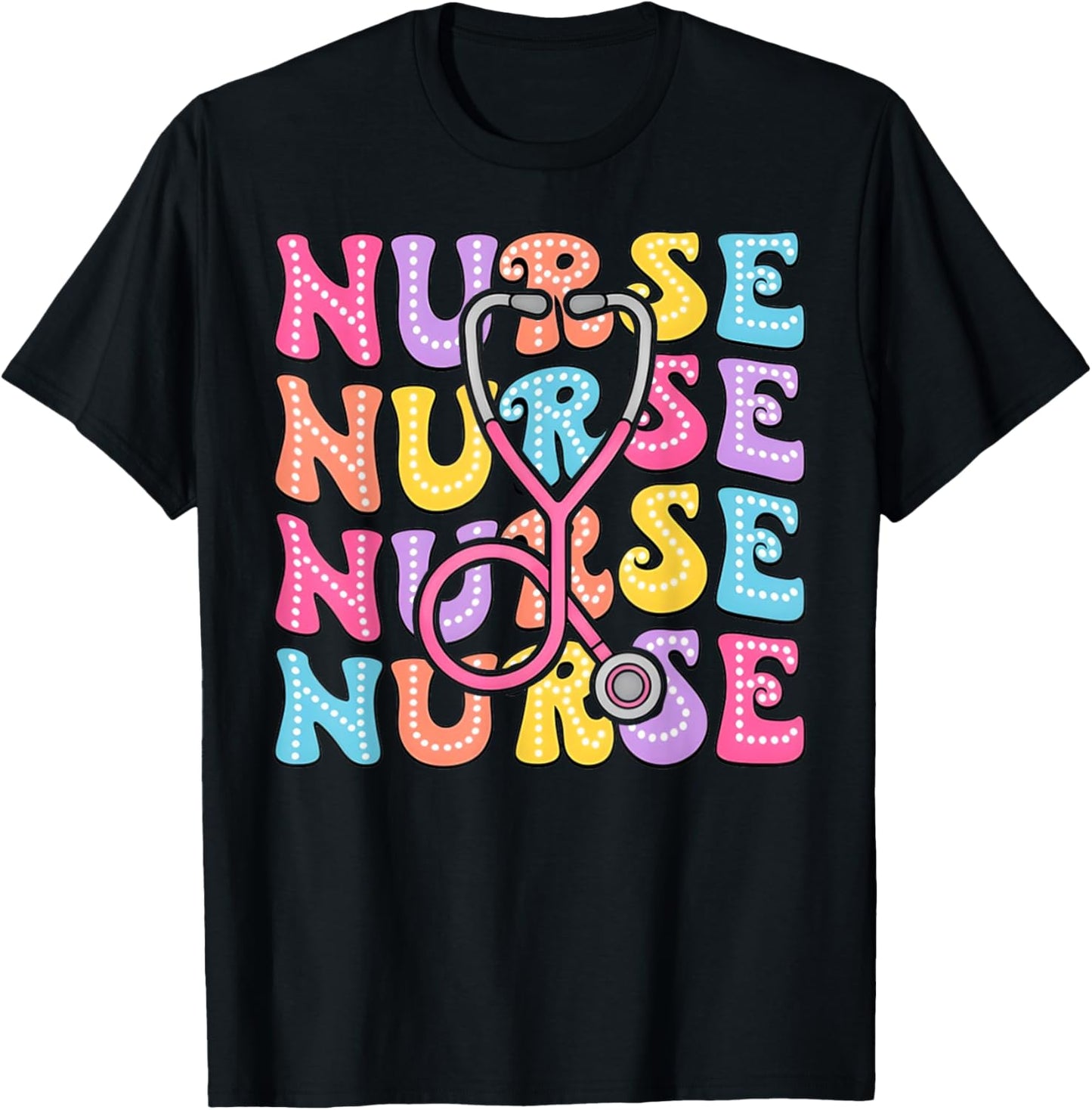 Retro Groovy Registered Nurse Stethoscope Nursing RN Staff T-Shirt - T-Shirt | Black