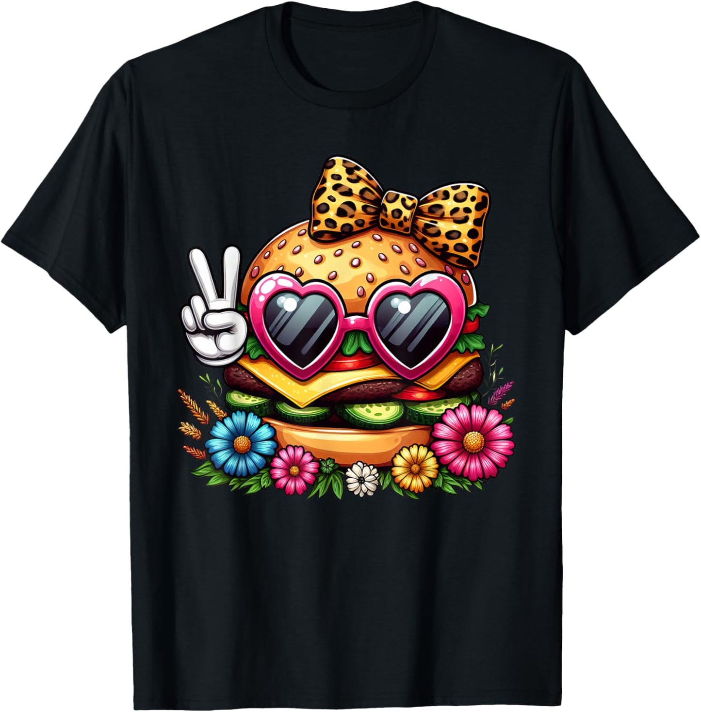 Funny Peace Hand Hamburger Mom Mothers Day Hamburger T-Shirt - T-Shirt | Black