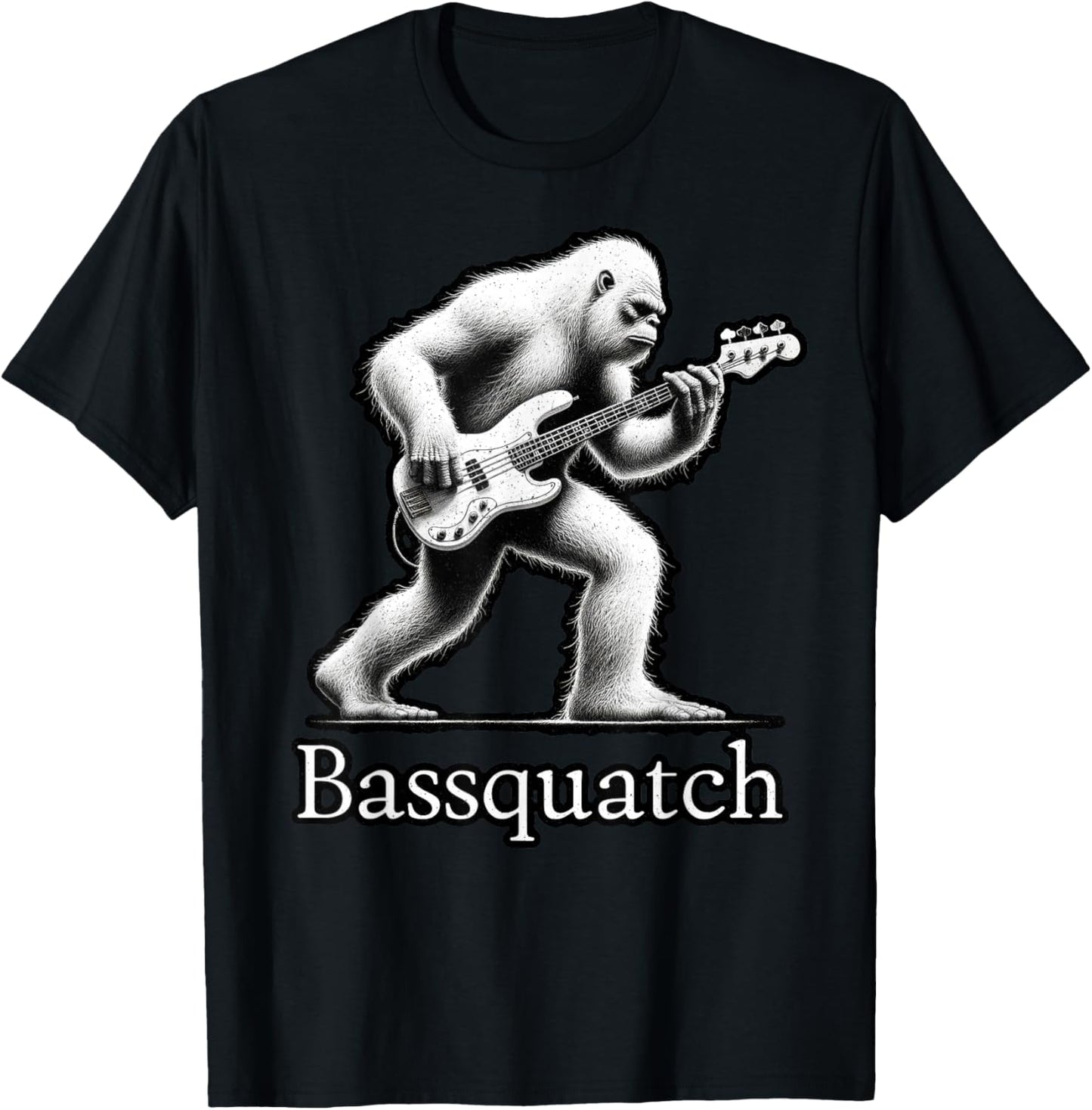 Bassquatch Bigfoot Playing Bass Guitar – Funny Sasquatch T-Shirt - T-Shirt | Black