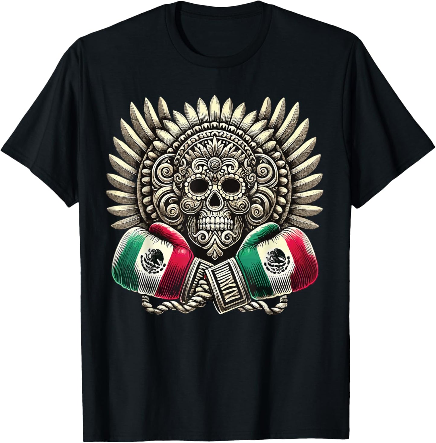 Aztec Mictlantecuhtli Mexican Pride Boxing T-Shirt - T-Shirt | Black