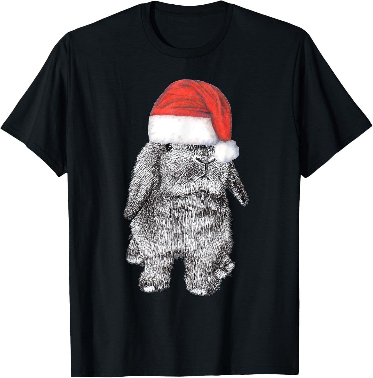 Lop Eared Bunny Rabbit In Santa Claus Christmas Hat T-Shirt - T-Shirt | Black