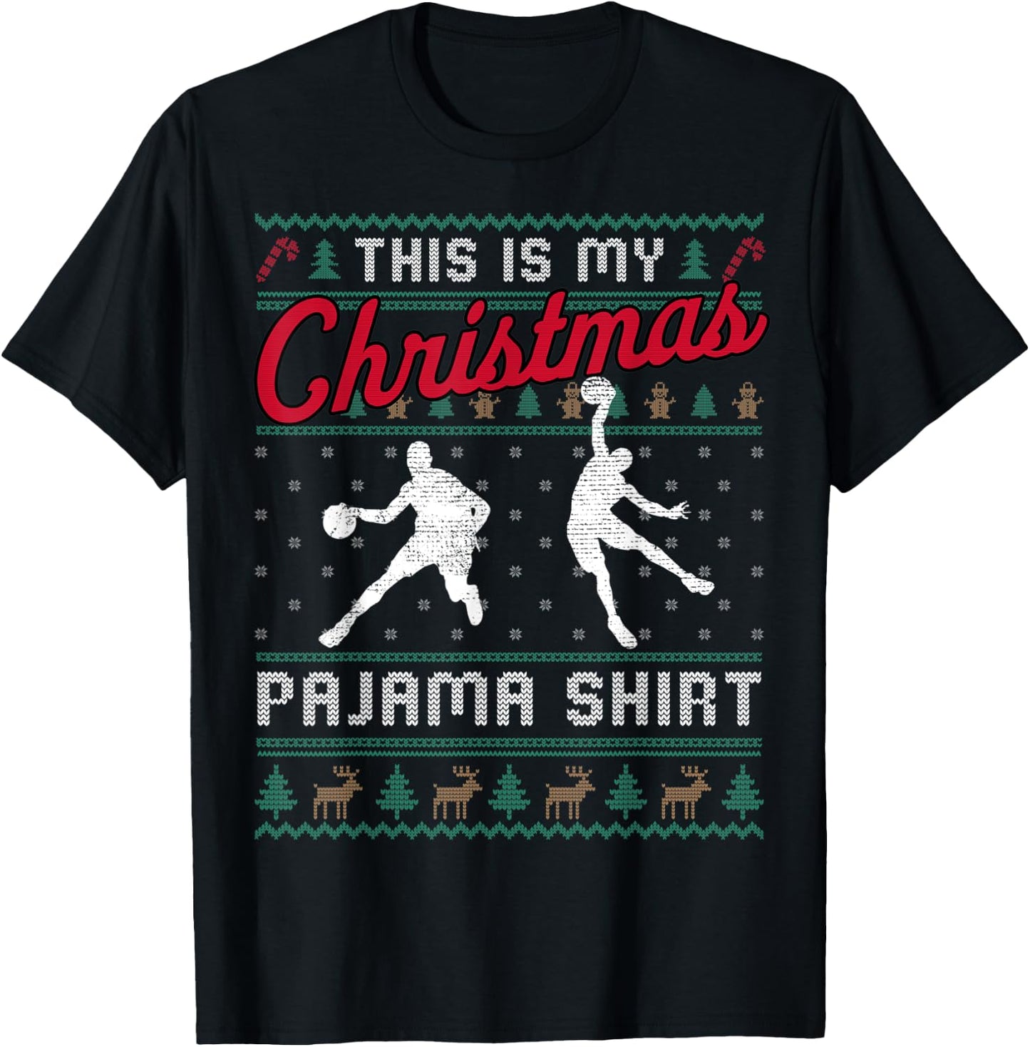 This Is My Christmas Pajama Basketball Ugly Sweater Funny T-Shirt - T-Shirt | Black