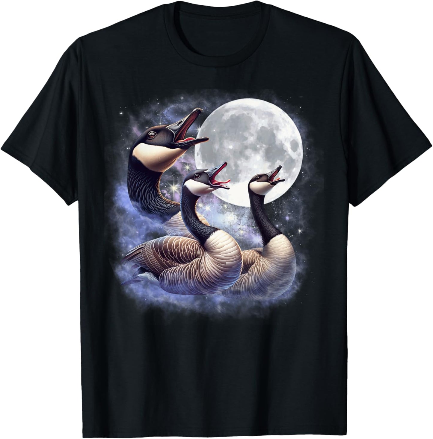 Three Geese Moon Funny Goose Howling Wolfs Moon Parody T-Shirt - T-Shirt | Black