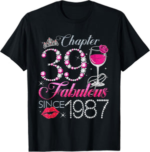 Chapter 39 Fabulous Since 1987 39th Birthday Queen Diamond T-Shirt - T-Shirt | Black