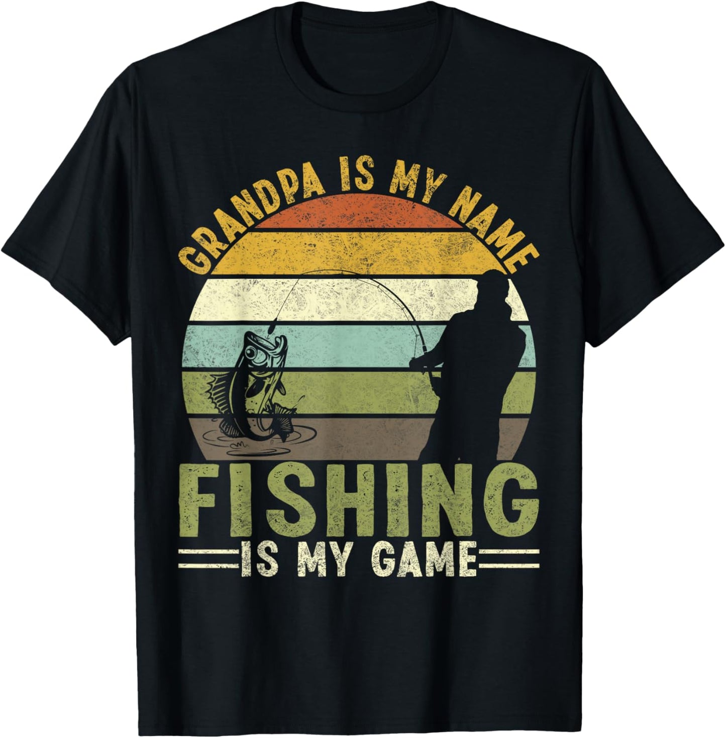 Grandpa is My Name Fishing is My Game Retro Design T-Shirt - T-Shirt | Black