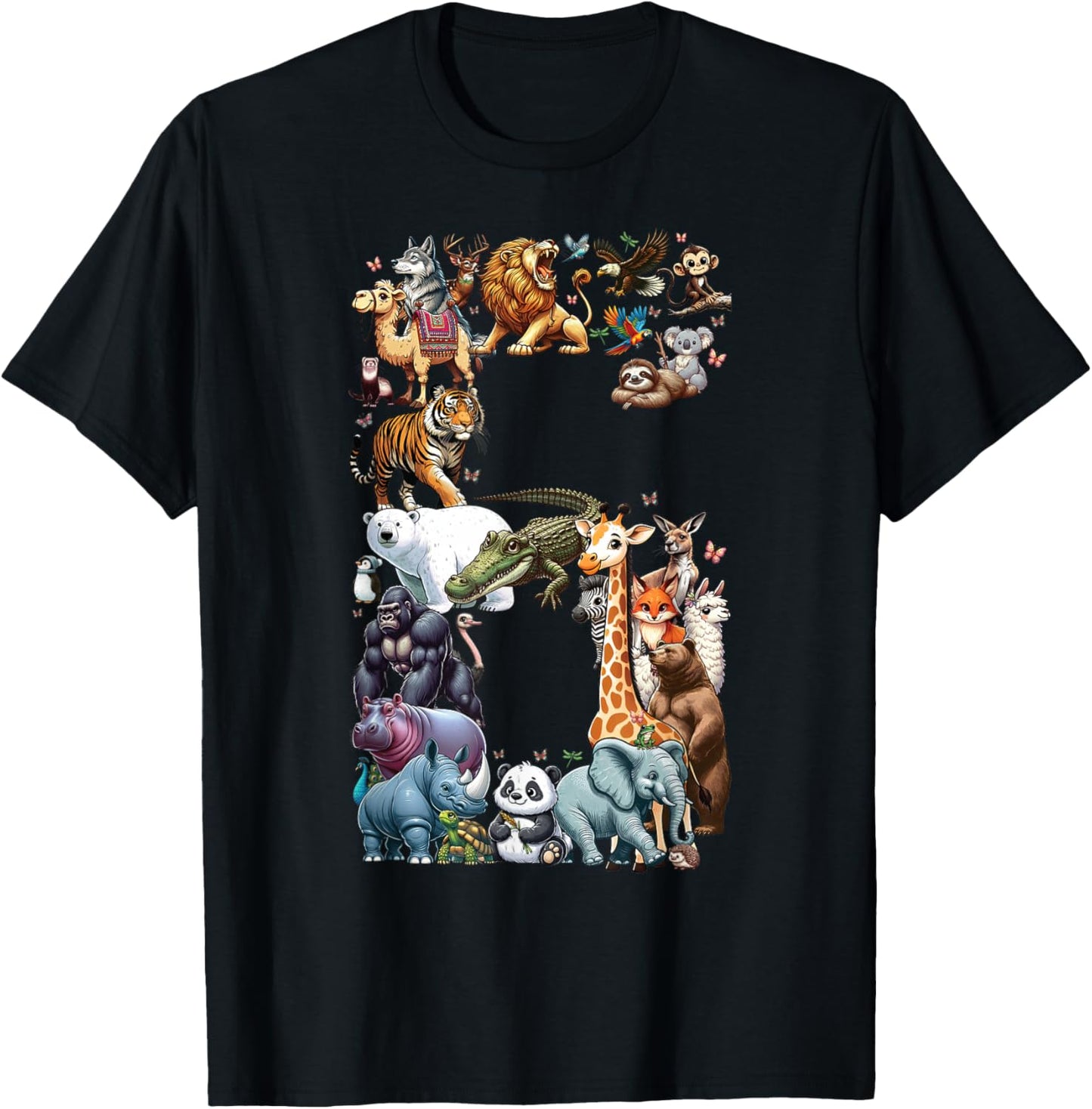 6. Geburtstag 6 Jahre alt Zoo Tiere Wildlife Safari Dschungel T-Shirt - T-Shirt | Black