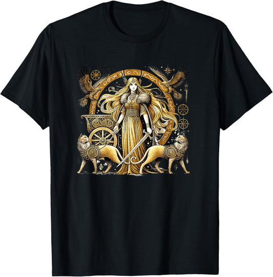 Freyja Norse Goddess of Love and War, Divine Duality, Grace -Adult , Black, Small, Short Sleeve T-Shirt - T-Shirt | Black