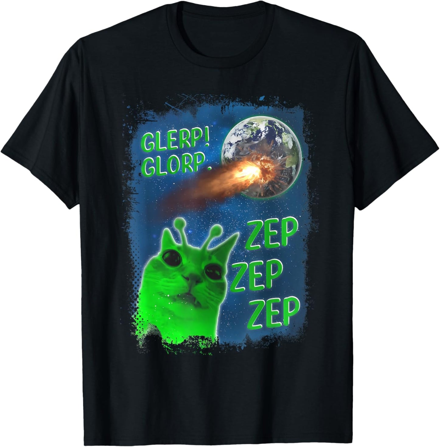 Glerp Glorp Funny Alien Cat Dank Meme Brainrot T-Shirt - T-Shirt | Black