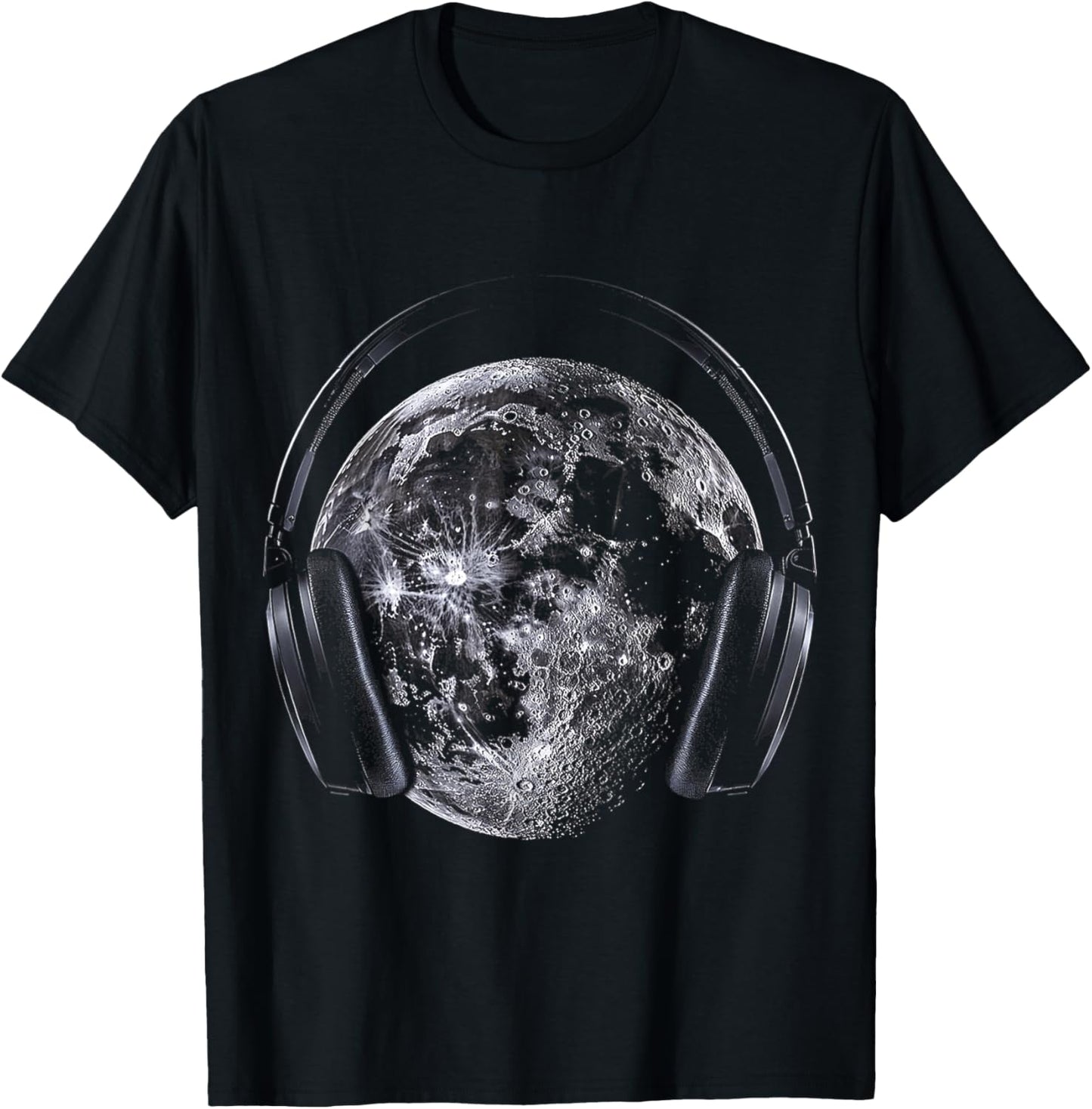 Moon Music Headphone Motif Art Moon T-Shirt - T-Shirt | Black