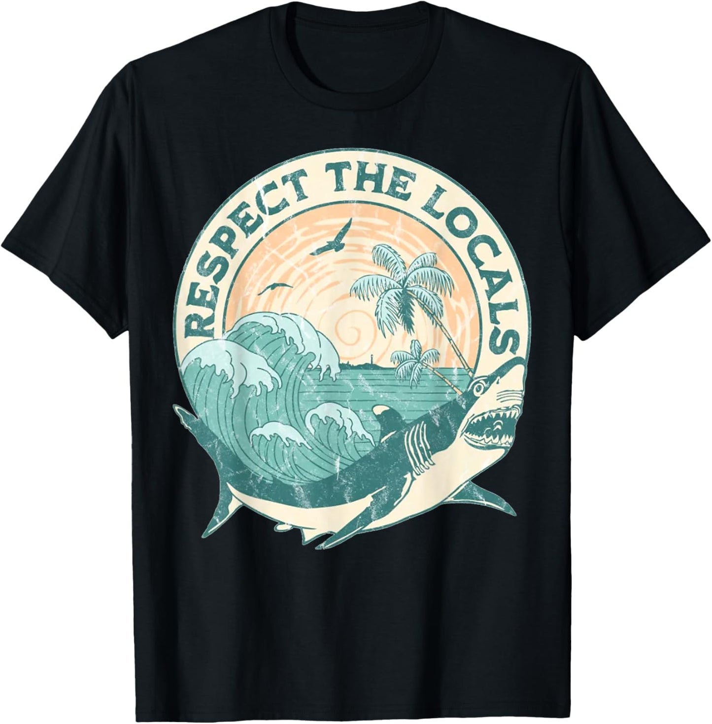 Respect The Locals Shark Scuba Safe Sharks Wave Sufing Beach T-Shirt - T-Shirt | Black
