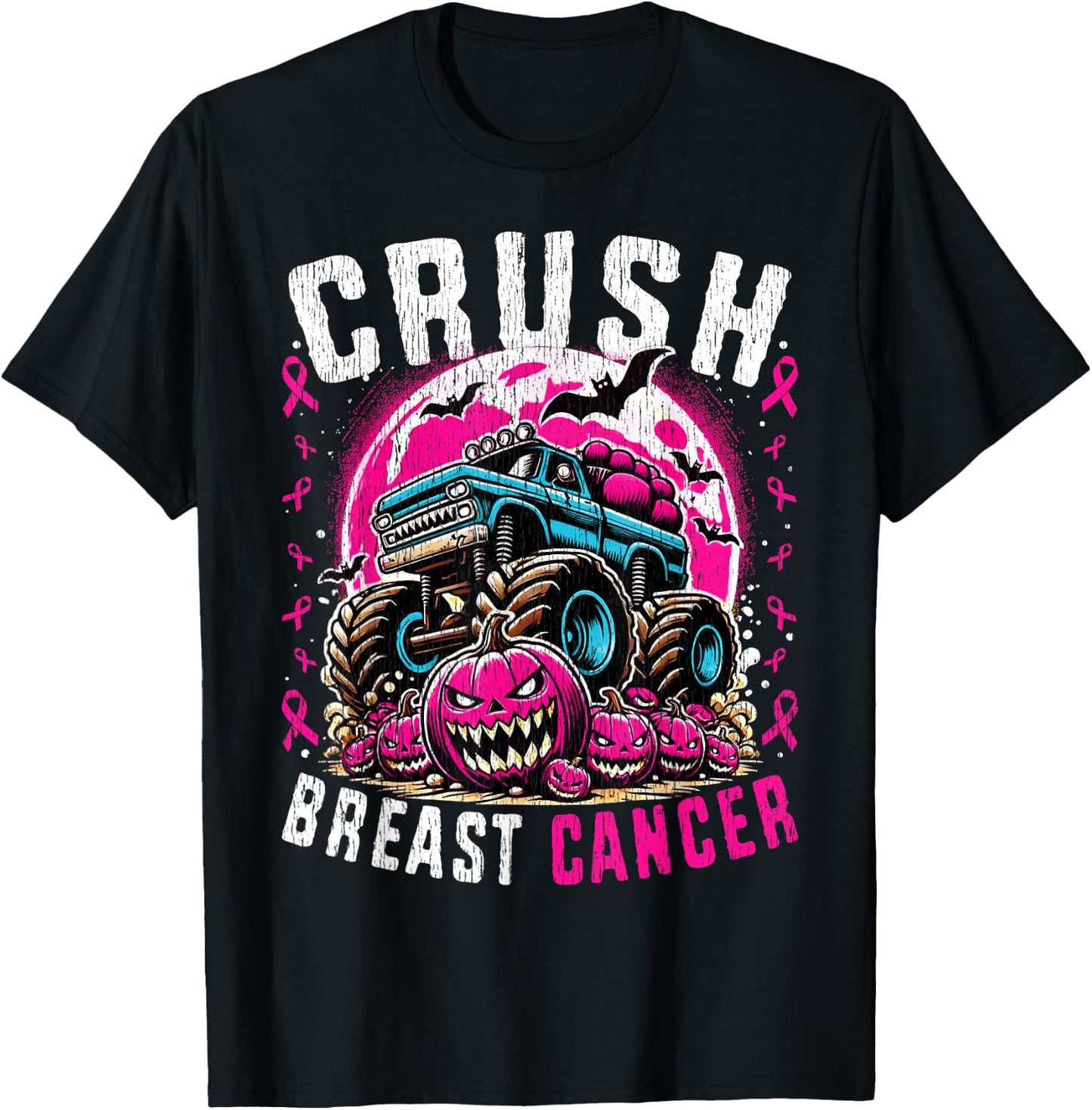 Breast Cancer Awareness Monster Truck Halloween Kids Toddler T-Shirt - T-Shirt | Black