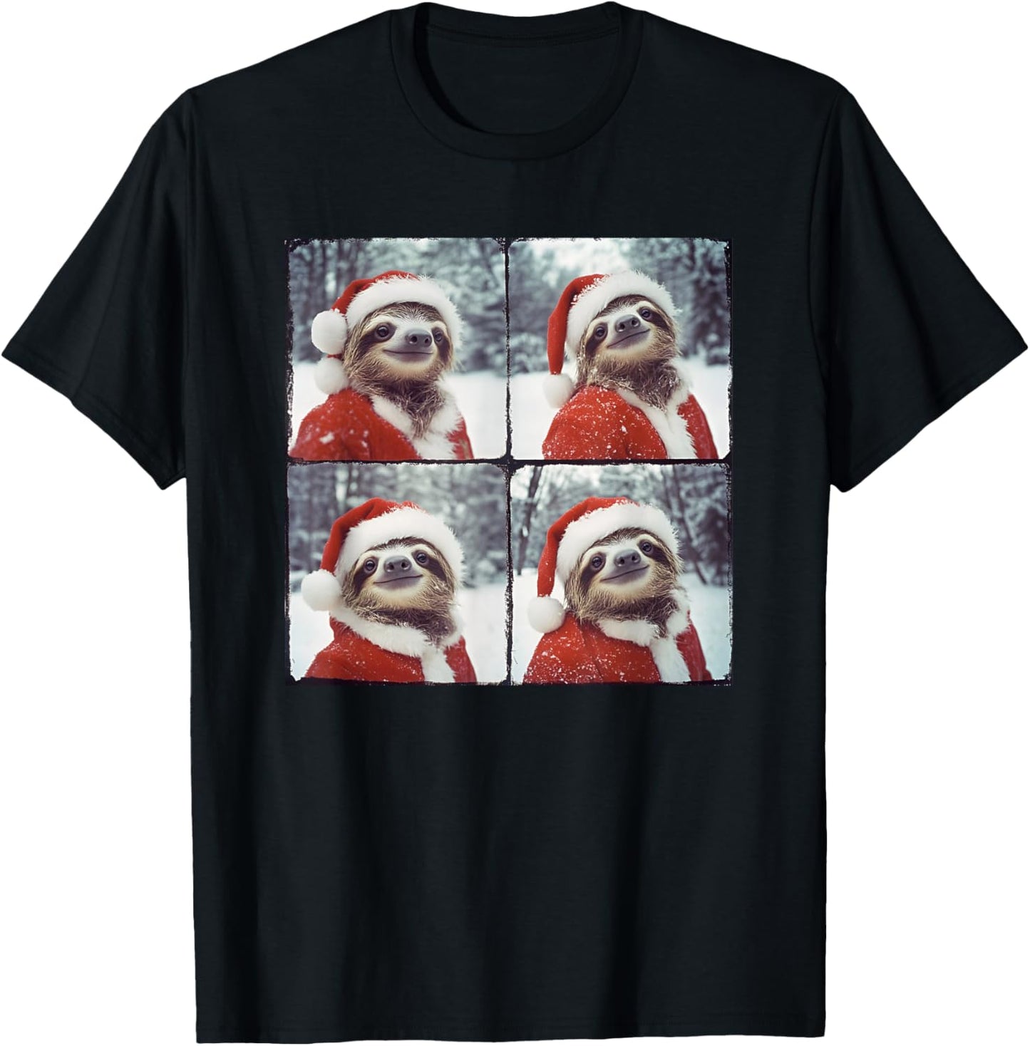 Sloth Santa Hat Funny Sloth Christmas T-Shirt - T-Shirt | Black