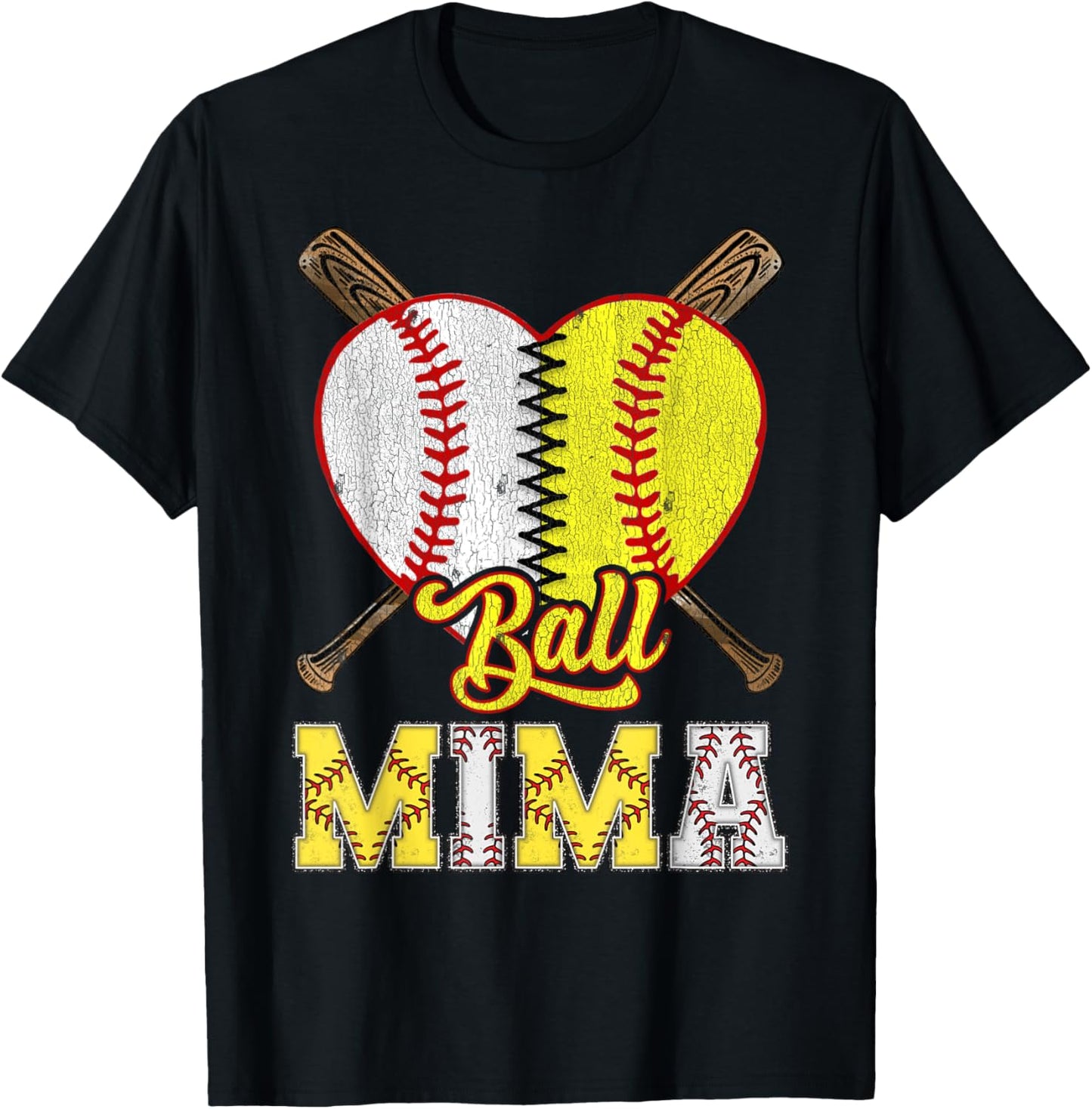 Mima Of Both Ball Mima Half Baseball Softball T-Shirt - T-Shirt | Black