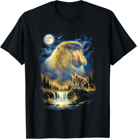 Monkey Howling to The Moon Meme Funny 90's Proboscis Monkey T-Shirt - T-Shirt | Black