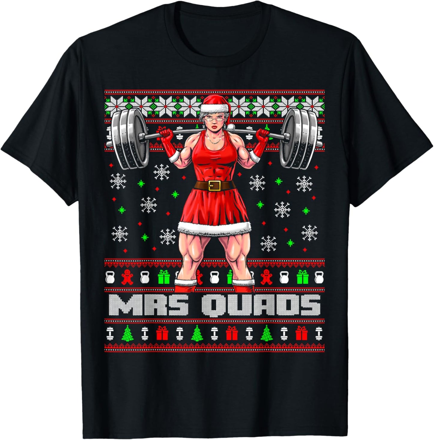Mrs Quads Funny Christmas Workout Shirt Lifting Gym Sweater T-Shirt - T-Shirt | Black