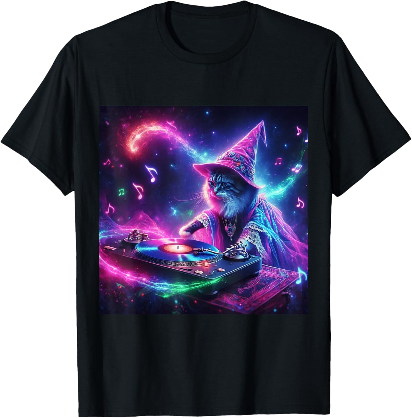 PLUR DJ Vibes Trippy Cat Festival EDM Rave Essential Novelty T-Shirt - T-Shirt | Black