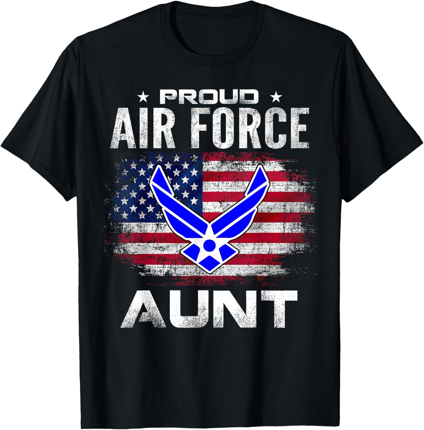 Proud Air Force Aunt With American Flag Gift Veteran T-Shirt - T-Shirt | Black
