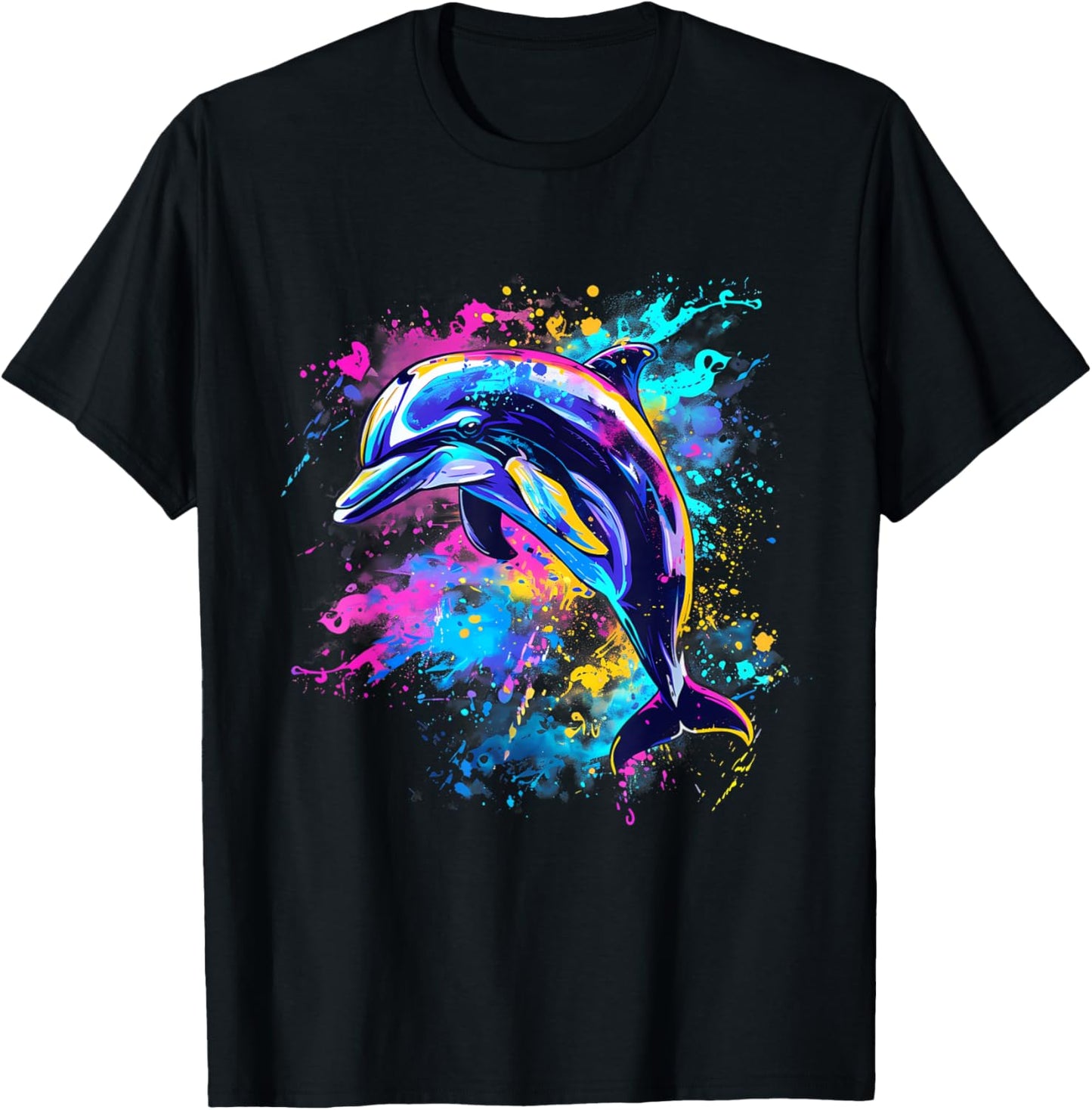 Dolphin Watercolor Motif Sea Ocean Animal Dolphin Lover T-Shirt - T-Shirt | Black
