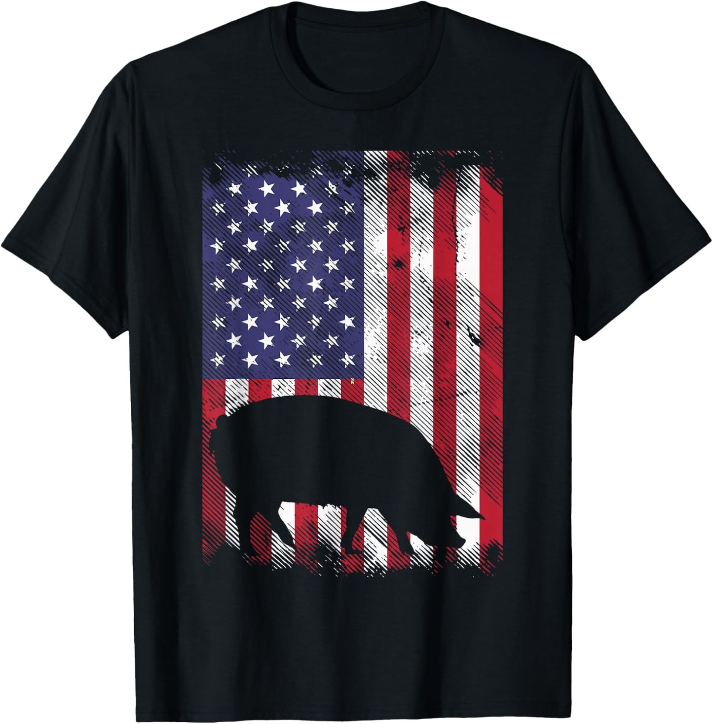 American Flag Pig Vintage Farm Animal Patriotic Farmer Gift Small T-Shirt - T-Shirt | Black