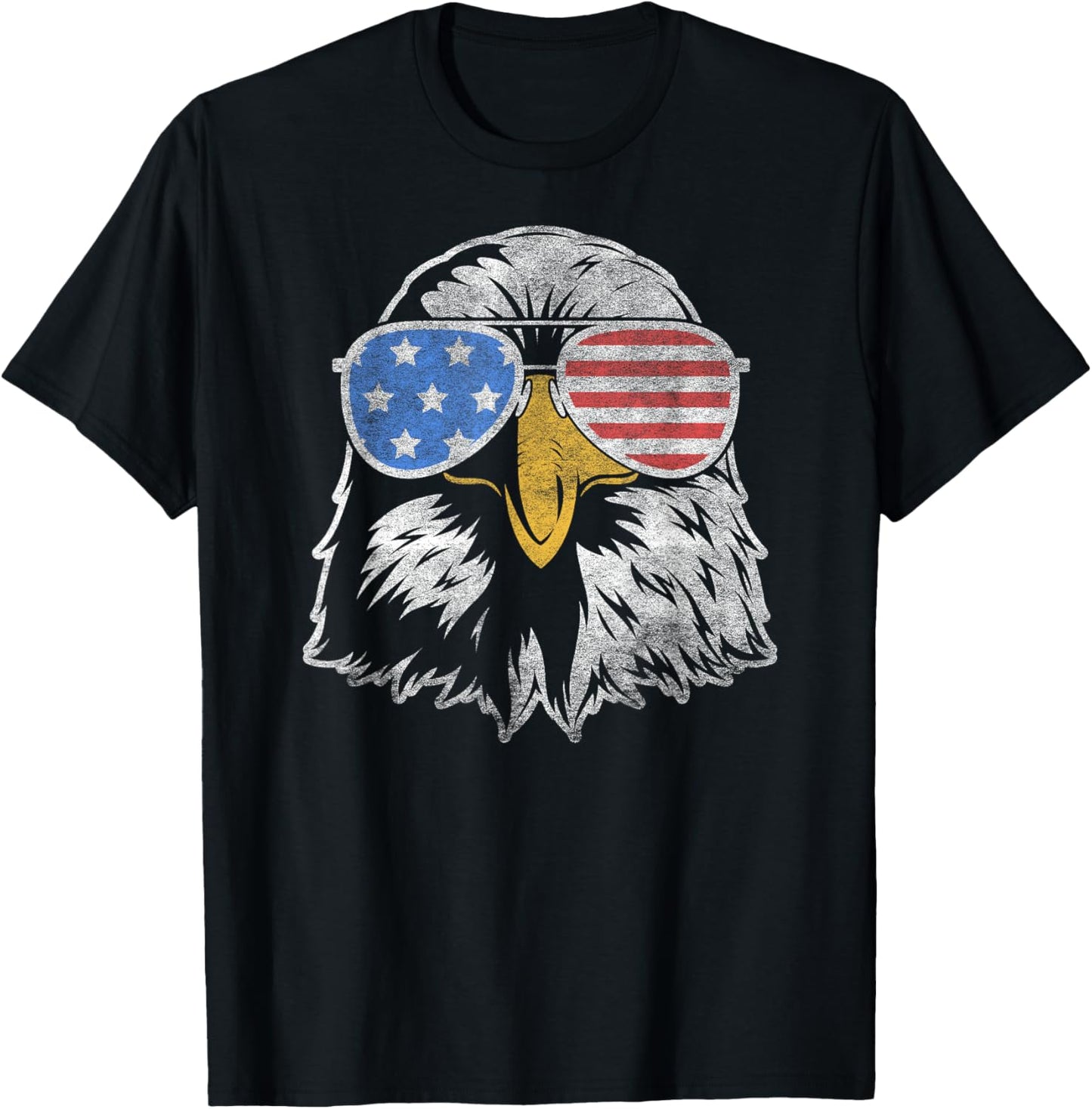 Bald Eagle With American Flag Sunglasses – USA Merica T-Shirt - T-Shirt | Black