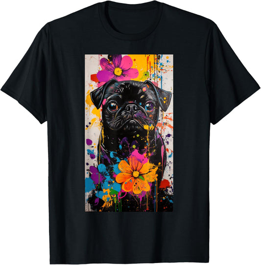 Pug Dog lover Colorful art Pet owner Cute pets T-Shirt - T-Shirt | Black