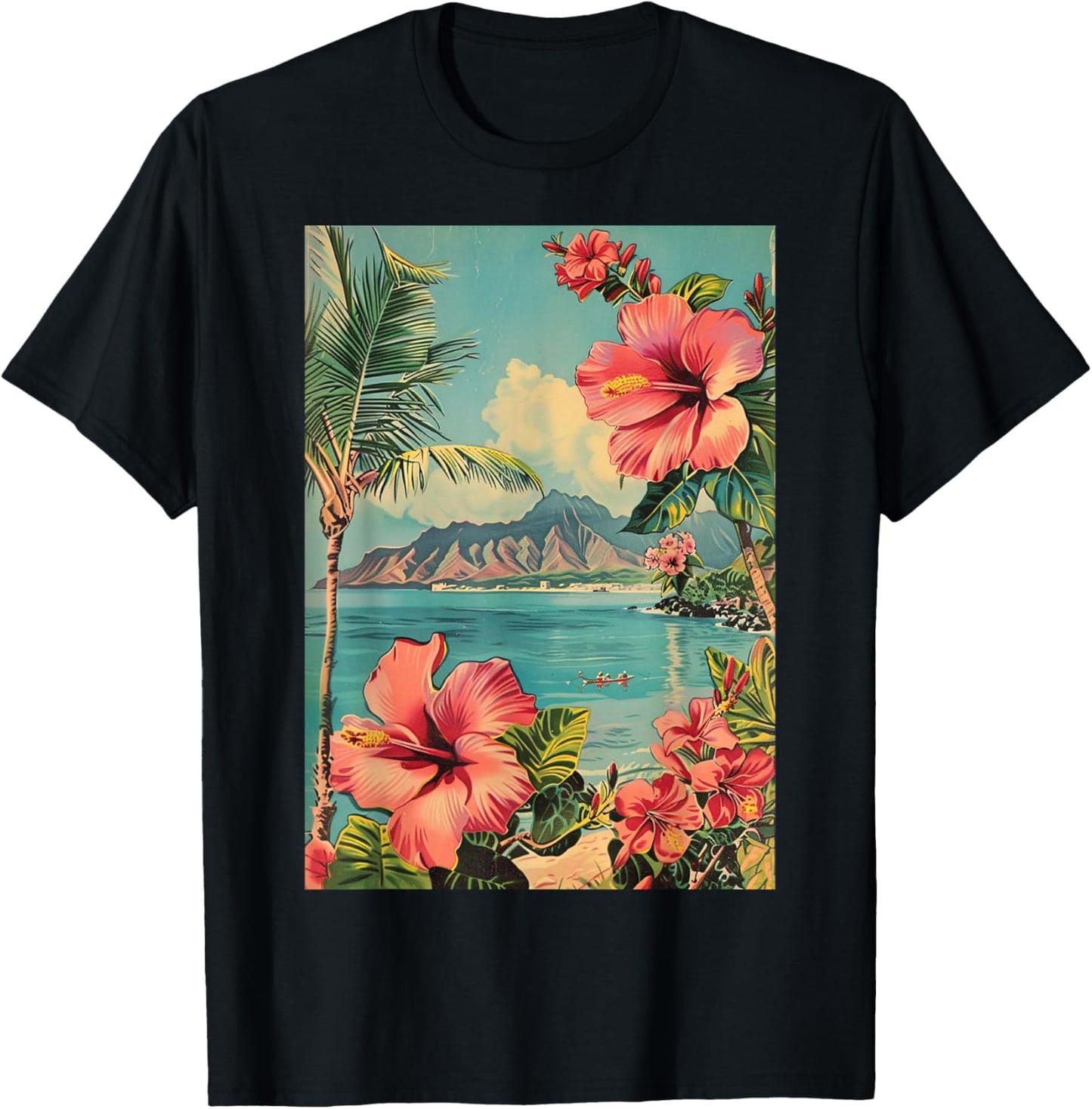 Tropical Kauai Hawaii Flowers Mountain View Art T-Shirt - T-Shirt | Black