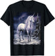 Fantasy white Unicorn standing on snowy mountain T-Shirt - T-Shirt | Black