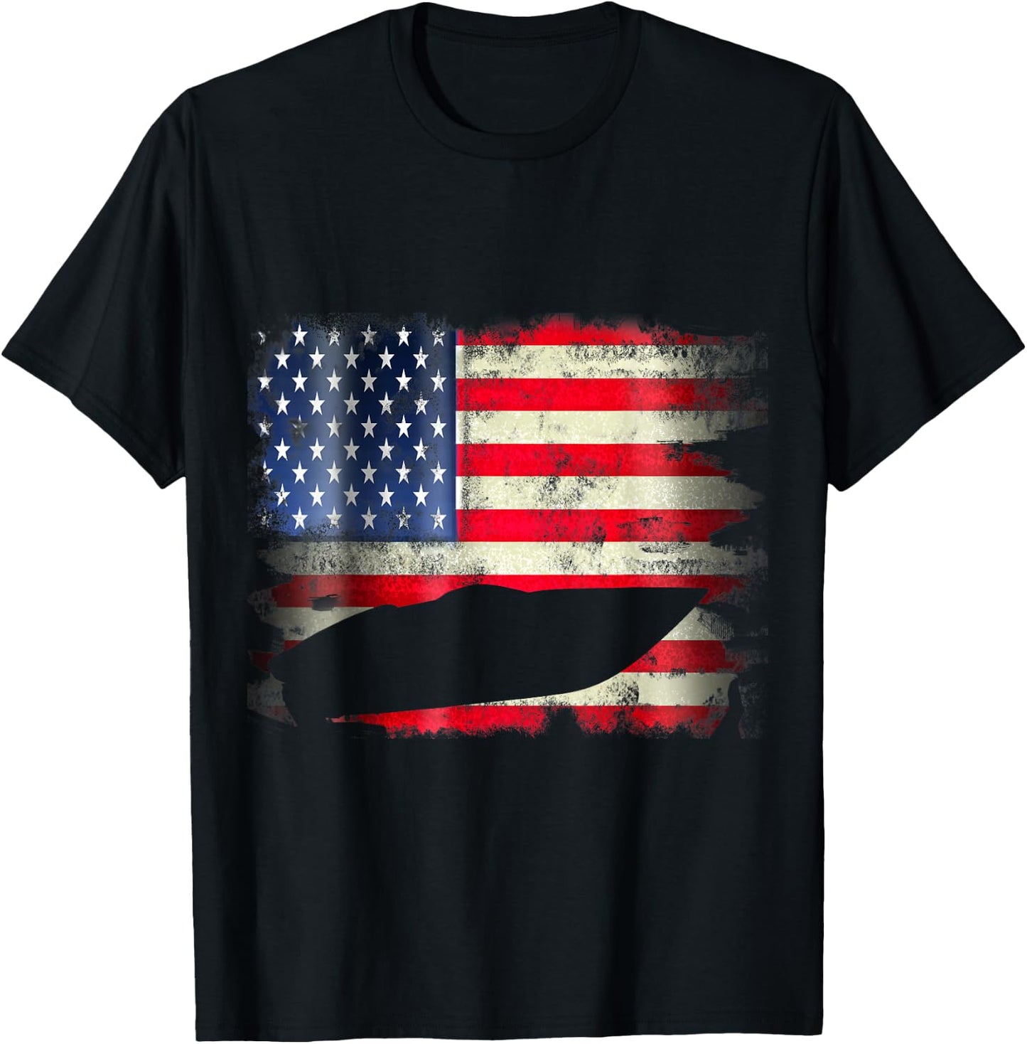 Motor Boat Patriotic USA American Flag 4th of July Gift T-Shirt - T-Shirt | Black