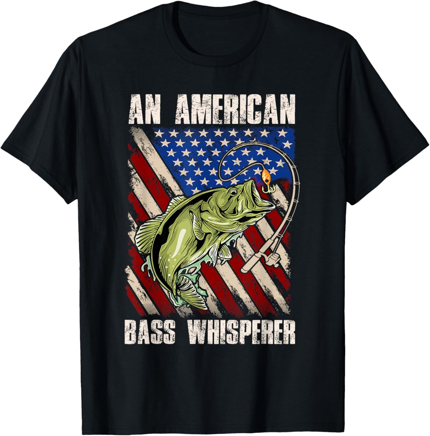 American Flag Bass Whisperer Fisherman T-Shirt - T-Shirt | Black