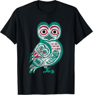 Haida art Native American Gift Owl Totem T-Shirt - T-Shirt | Black