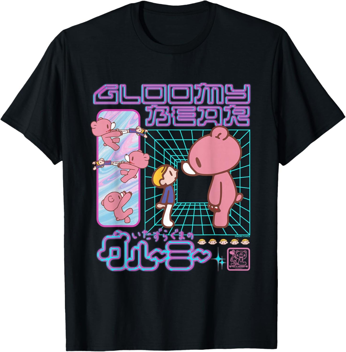 Gloomy Bear The Naughty Grizzly Retro 80's Futuristic Anime T-Shirt - T-Shirt | Black