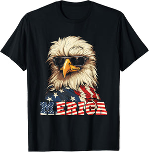 Merica USA American Flag Patriotic 4th of July Bald Eagle T-Shirt - T-Shirt | Black