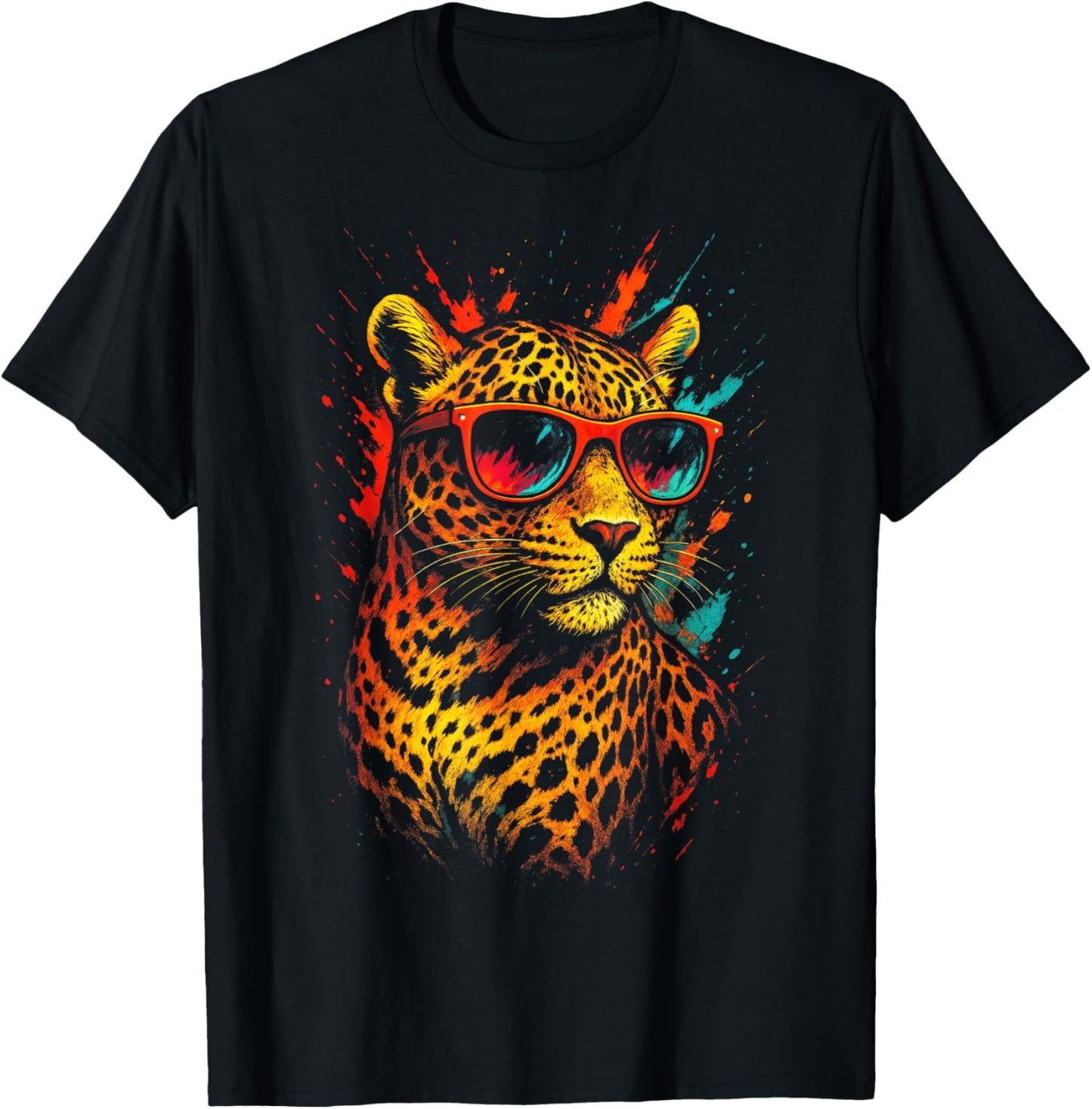 Leopard Sonnenbrille Tier Kunst Leoparden Tiere T-Shirt - T-Shirt | Black