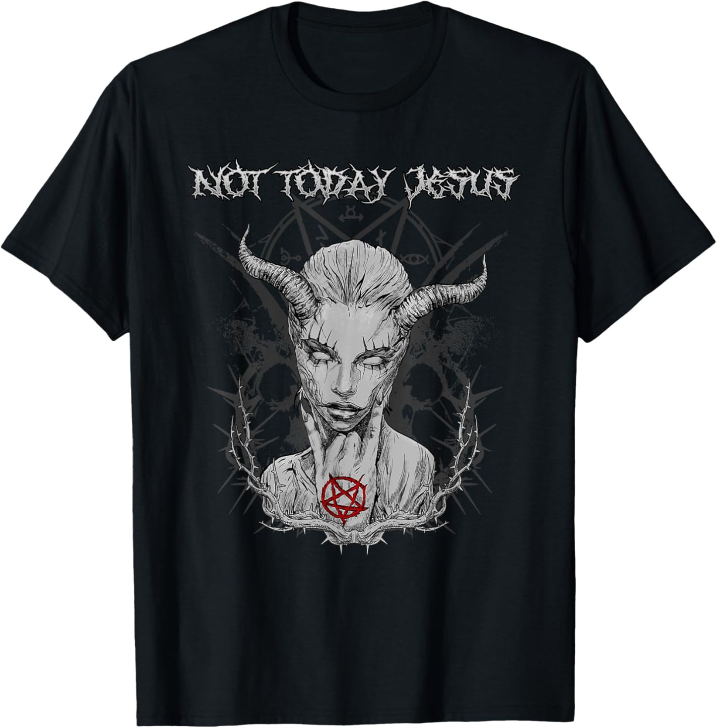 Not Today Jesus I Satanic Baphomet Pentagram T-Shirt - T-Shirt | Black