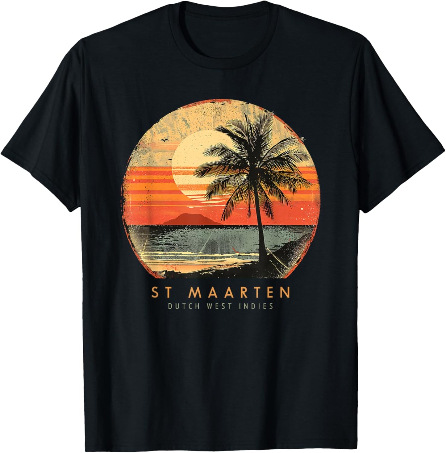 St. Maarten Caribbean Islands Palm Tree Vintage Beach T-Shirt - T-Shirt | Black