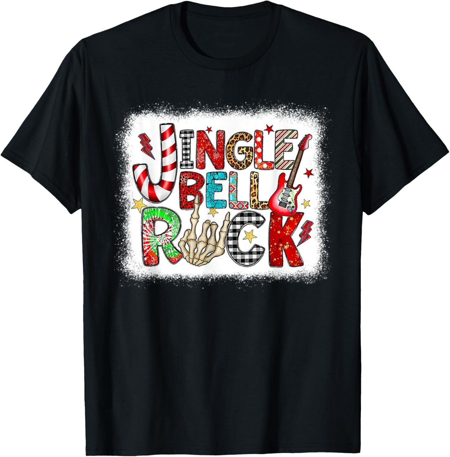 Retro Rock Holiday Christmas Jingle Bell Rock Leopard Outfit T-Shirt - T-Shirt | Black