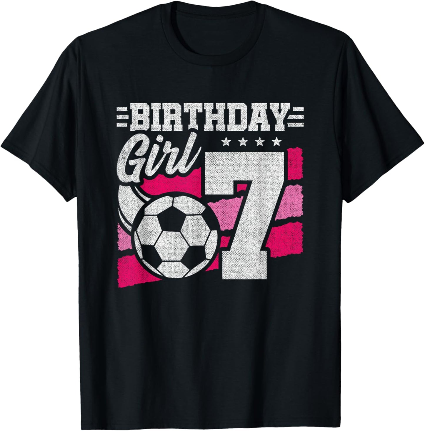 7 Year Old Soccer Birthday - Girls 7th Birthday Soccer T-Shirt - T-Shirt | Black
