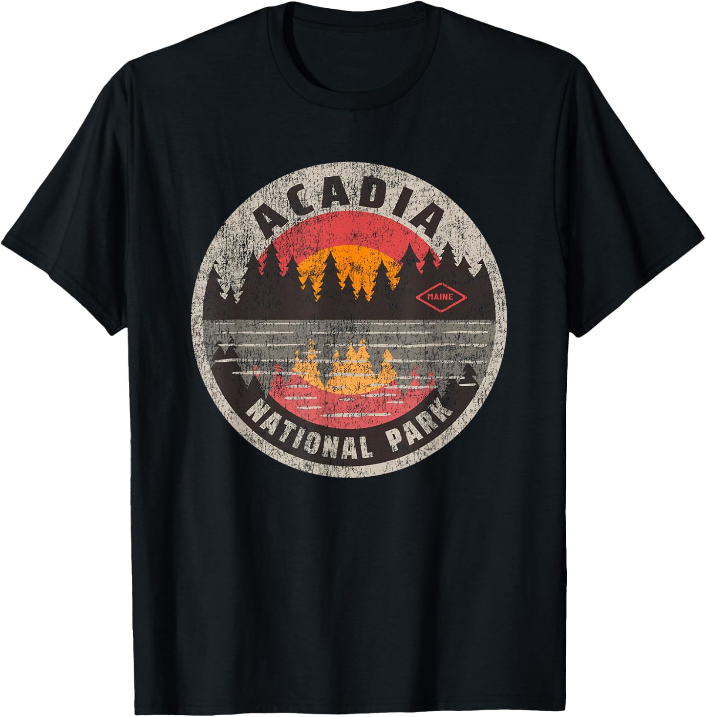 Vintage Acadia National Park Maine Camping Hiking T-Shirt - T-Shirt | Black