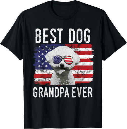 American Flag Best Dog Grandpa Ever Bichon Frise USA