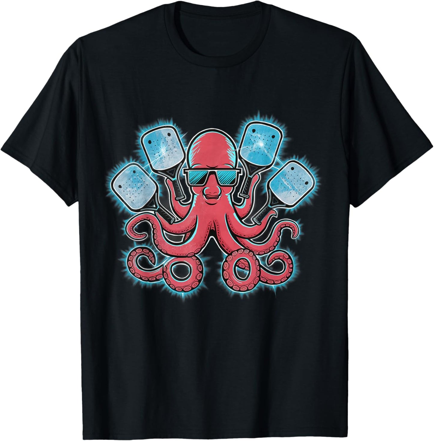 Octopus Holding a Pickleball Paddle T-Shirt - T-Shirt | Black
