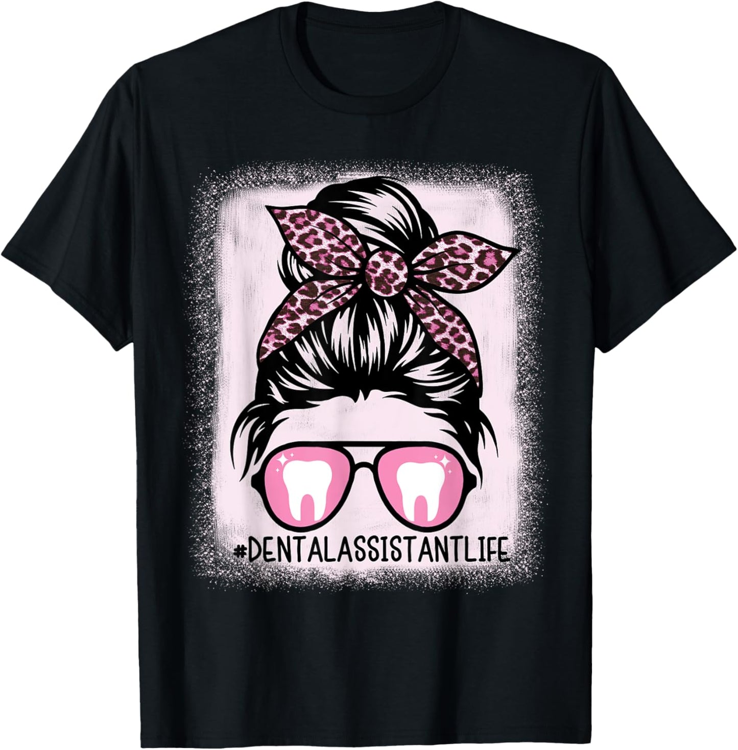 Women Dental Hygienist or Assistant Life Leopard Bleached T-Shirt - T-Shirt | Black