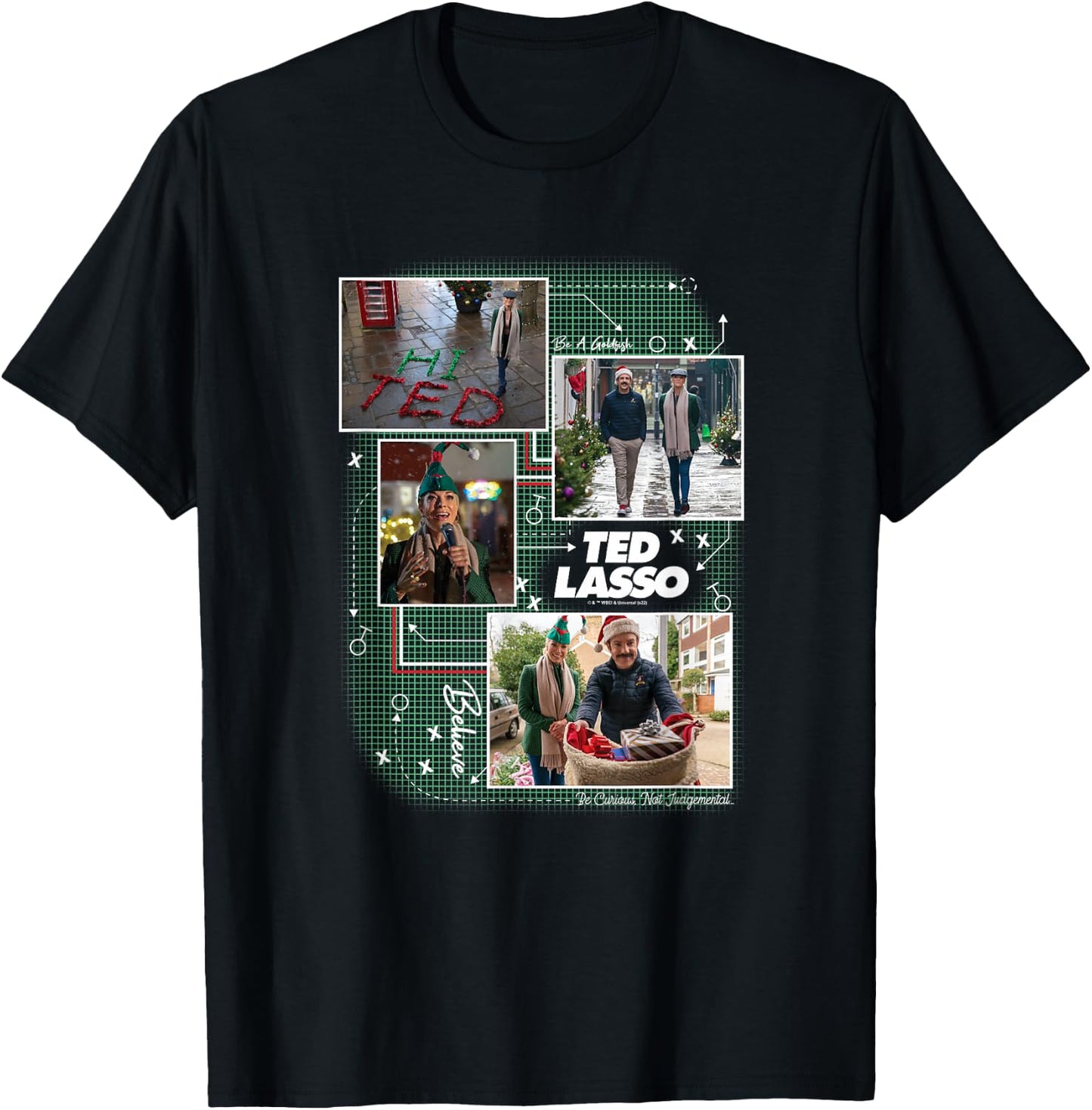 Ted Lasso -Adults Black Graphic , Small, Short Sleeve, Modern, Casual, Soccer, Holiday, Christmas T-Shirt - T-Shirt | Black