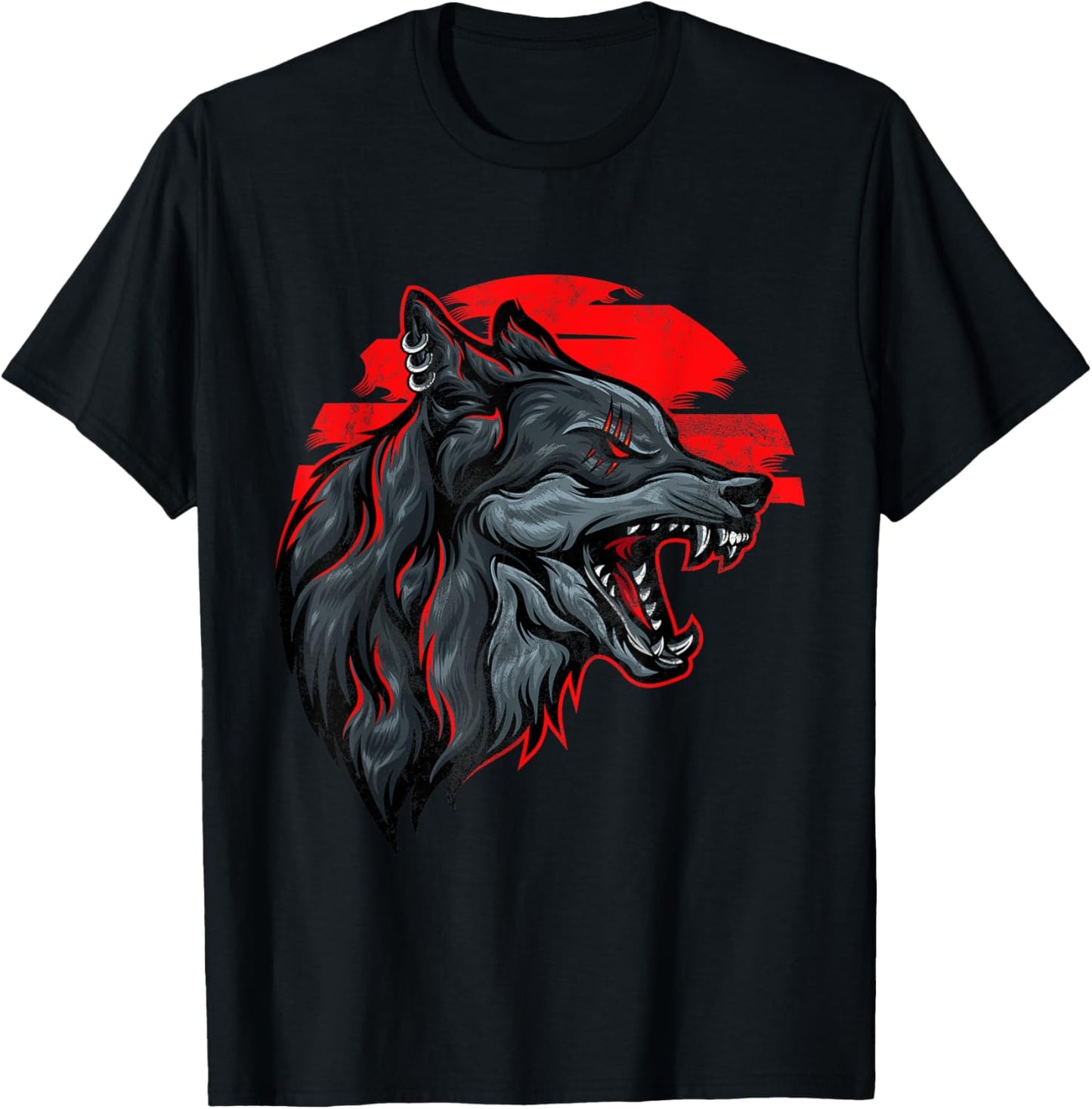 Wolf Howling Forest Mountains Moon Night Wild Monster Hunter T-Shirt - T-Shirt | Black