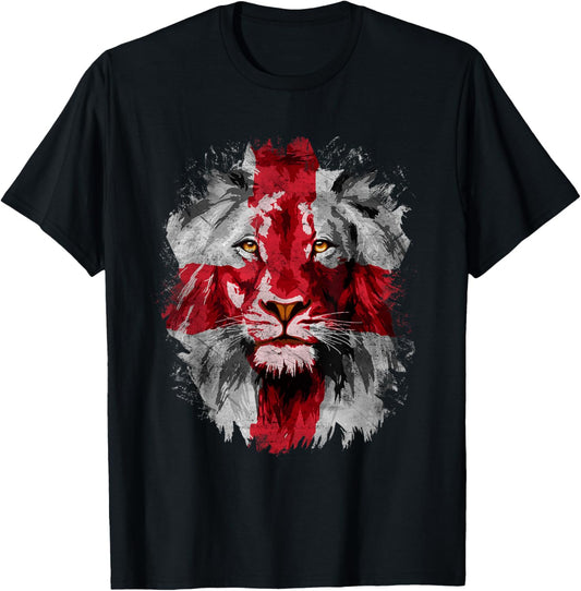 Vintage England National Flag Lion Face English England Flag T-Shirt - T-Shirt | Black