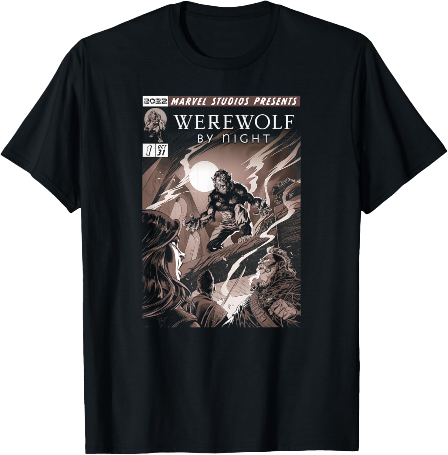 Marvel Werewolf by Night Jack Colorless Comic Cover T-Shirt - T-Shirt | Black