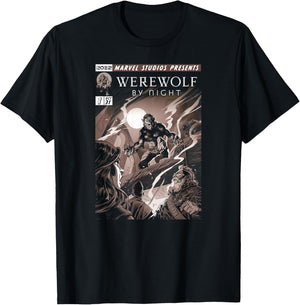 Marvel Werewolf by Night Jack Colorless Comic Cover T-Shirt - T-Shirt | Black