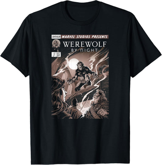 Marvel Werewolf by Night Jack Colorless Comic Cover T-Shirt - T-Shirt | Black