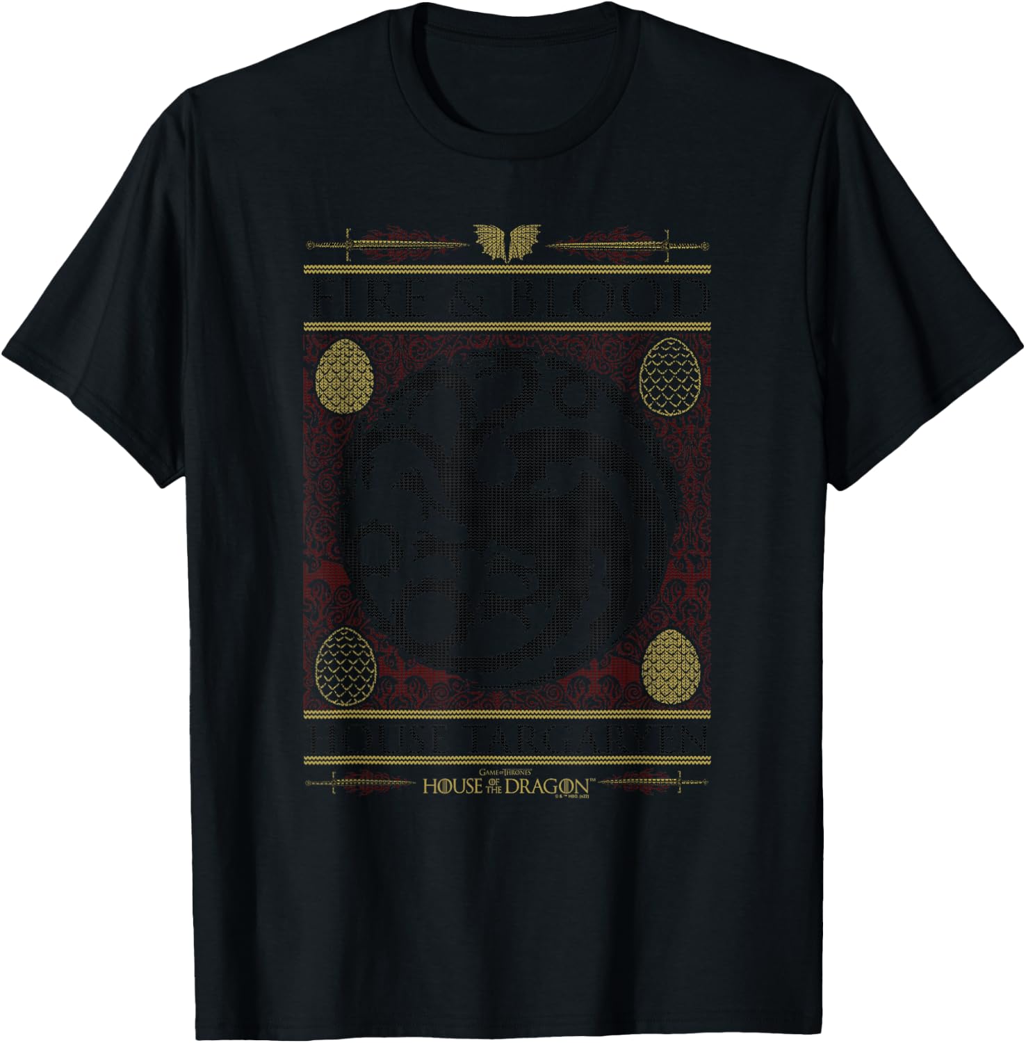 House of the Dragon Christmas House Targaryen Ugly Sweater T-Shirt - T-Shirt | Black